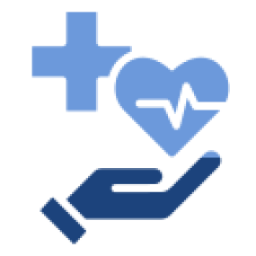 Medical care symbol with heart and hand